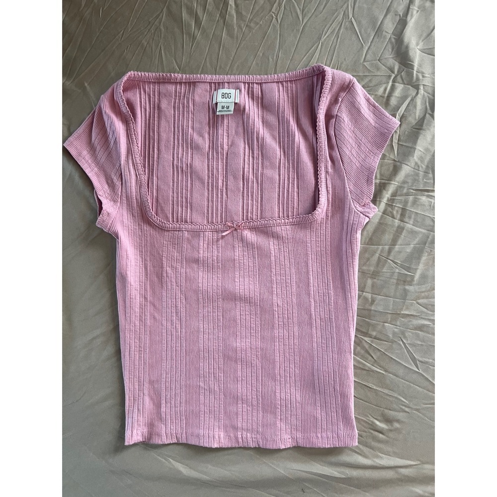 BDG Urban Outfitters Pink Ribbed Square Neck Baby Tee Women's Medium